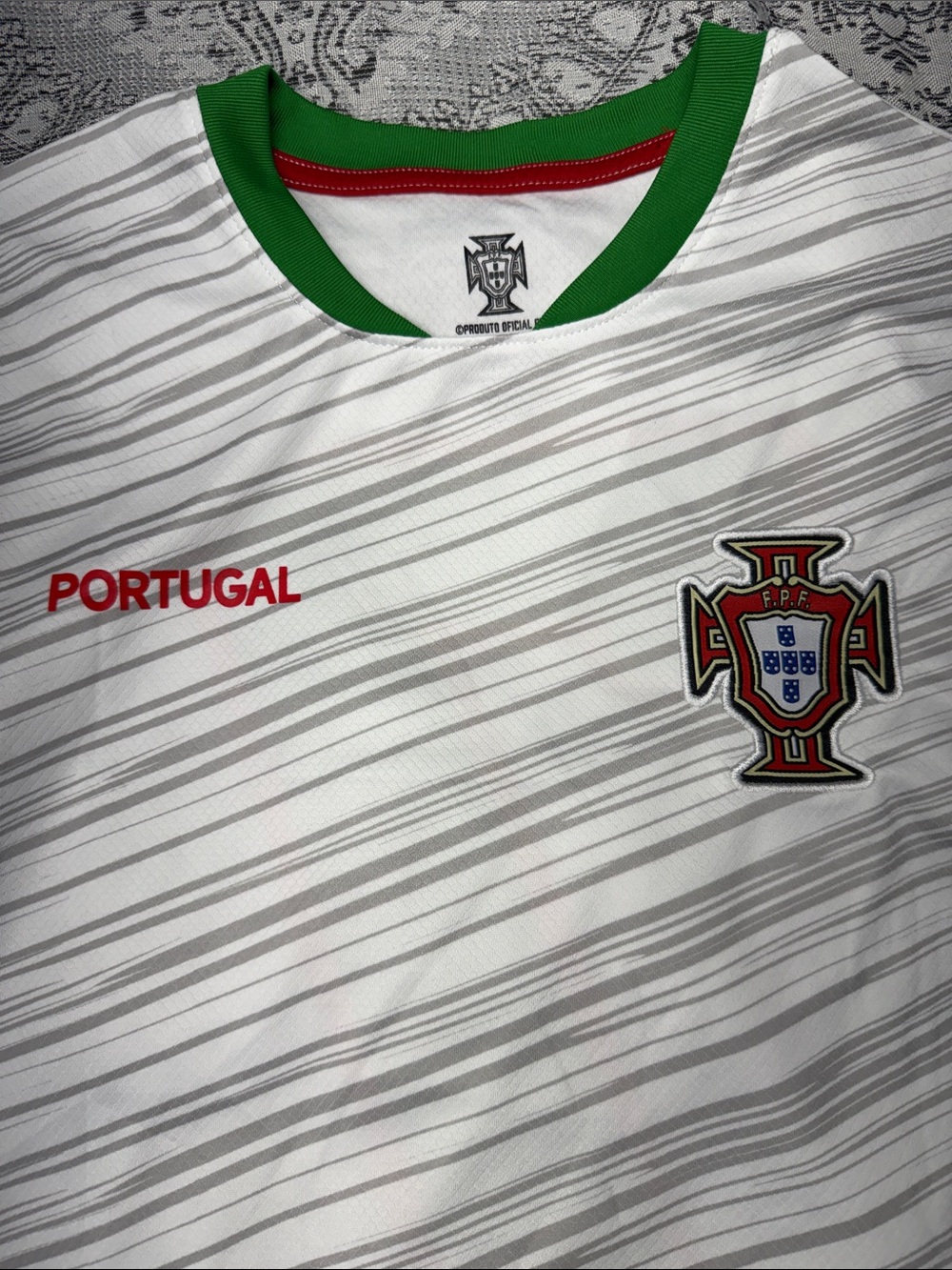Portugal Football Jersey – White with Green & Red Trim - Medium